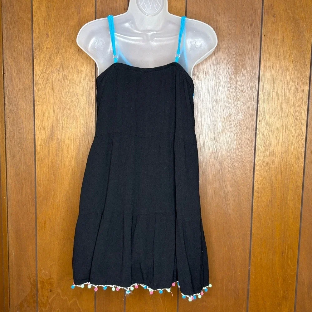 Justice Girls Dress 14 16 Black Tassel Pom‎ Pom Side Laceup Beach Coverup Boho